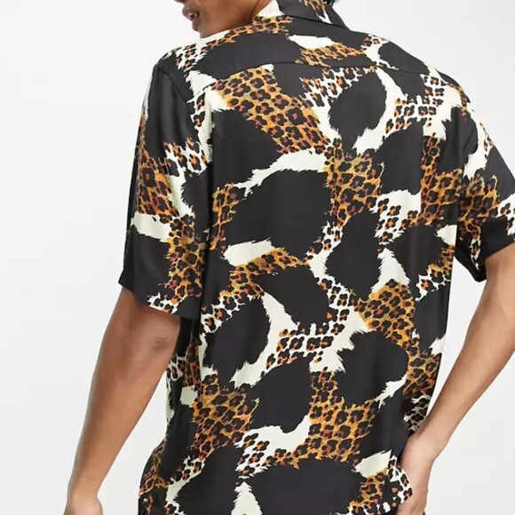 ALLSAINTS Concorde Abstract Leopard Print Relaxed Fit Button Down Camp Shirt - Picture 2 of 5